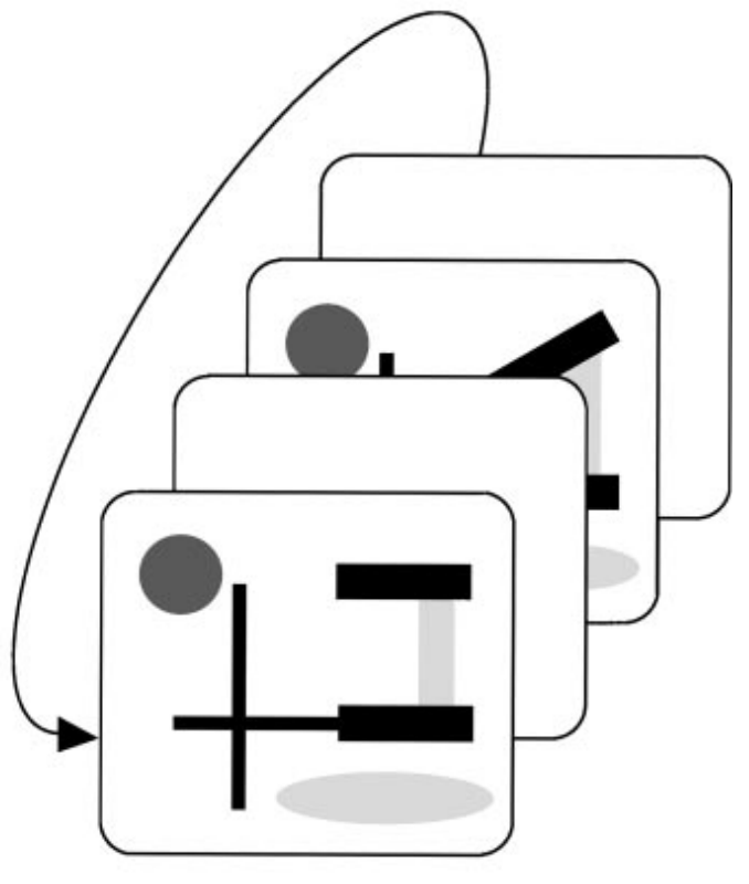 Two pictures of a scene are alternated, with a blank screen between them.